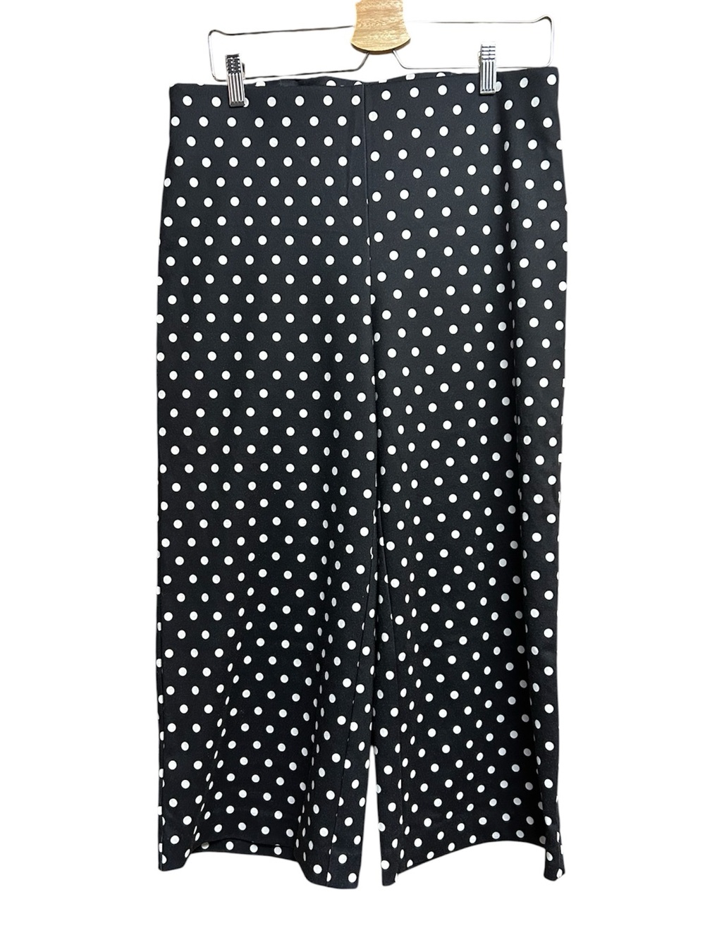 Chico’s “Fabulously Slimming” Black and White Polka Dot Wide Leg Pants